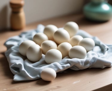 Close-up of colorful chicken eggs in a rustic basket
