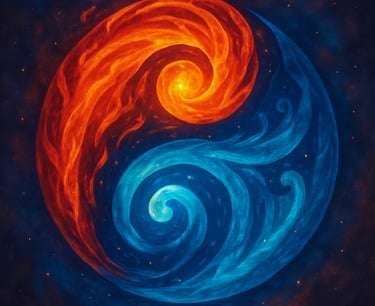 Illustration of the three Ayurvedic doshas — Vata, Pitta and Kapha — with elemental symbols