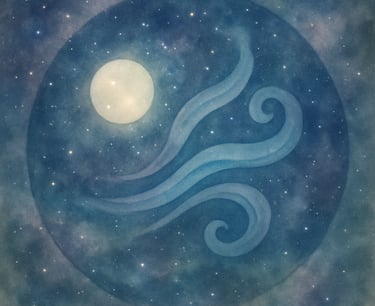 Illustration of the three Ayurvedic doshas — Vata, Pitta and Kapha — with elemental symbols