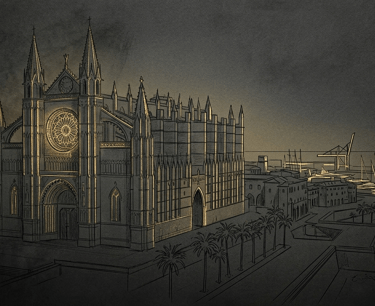 Architectural sketch of Palma de Mallorca Cathedral, Abionori headquarters.