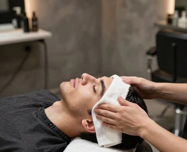Entspannende Hot-Towel-Gesichtsbehandlung für Männer im Friseursalon