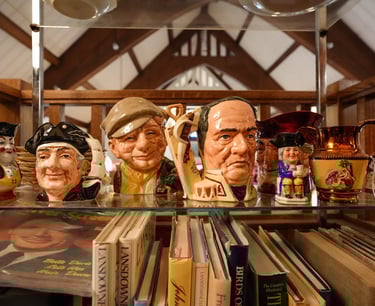 Antique mugs at Chester Creek Books in Duluth, Minnesota