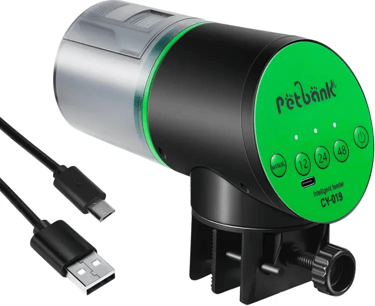 Petbank Alimentador Automático de Peces Recargable con Temporizador y Cable de Carga USB