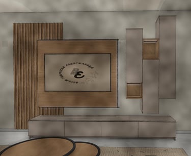 A painting of tv furniture with shelves