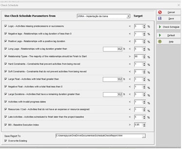 P6 Check Schedule parameter