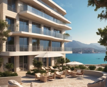 A professional real estate agent showing coastal properties in Montenegro to clients.