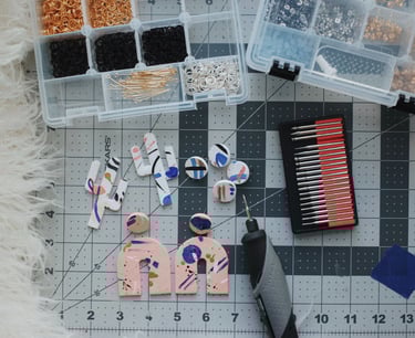 Work desk with polymer clay earrings