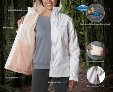 Columbia Women's Arcadia II packable jacket, essential weather-resistant gear for Mount Rainier