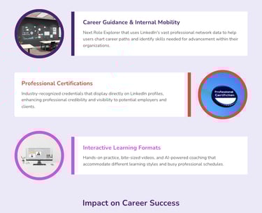 #2 Infographic showing LinkedIn Learning platform features and statistics 