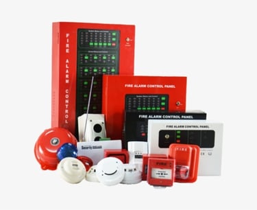 a fire alarm system with a red box and a red box