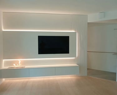 Giulia Sbrogiò | designer - living room - progettazione d'interni - mobile tv - caminetto - stile moderno - casa nuova