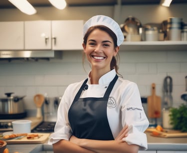 A woman standing in a hallway with her arms crossed