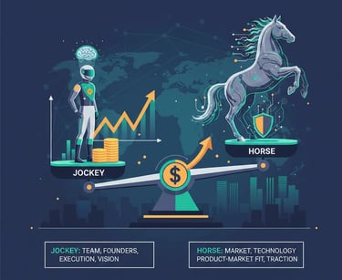 Conceptual illustration of the Jockey vs. Horse startup investment framework used by venture capital