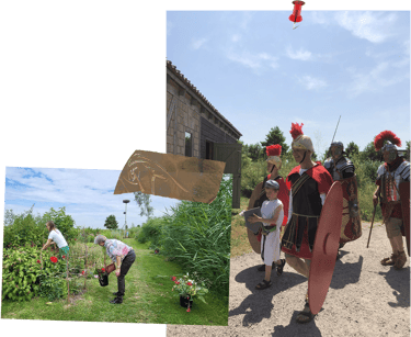 Foto's van Romeinen en tuinvrijwilligers bij © Hortus Populus