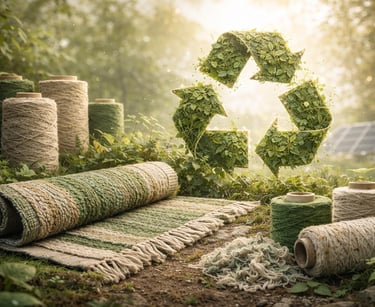 Energy-efficient carpet production machines operating in a sustainable manufacturing facility