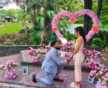 Intimate garden proposal in Orlando with elegant flowers and private photography.