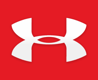 a red and white logo on a red background