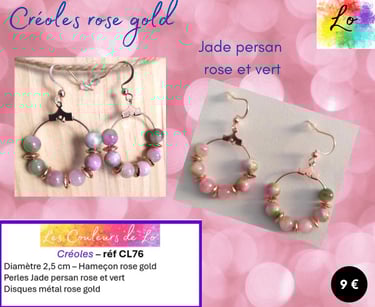 Créoles rose gold 2,5 cm Jade persan rose-vert Les Couleurs de Lo