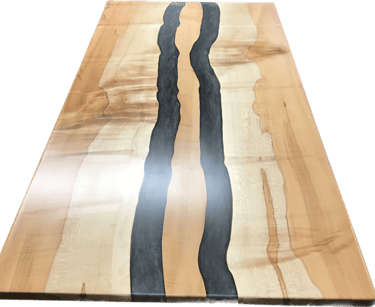 Maple and epoxy resin desk made by Austen at Eternally Furnished.. 