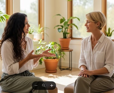 Zwei Frauen im persönlichen Gespräch bei einem kostenlosen Kennenlerngespräch – individuelle Gesundh