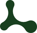 Dark green minimalist organic shape icon with three rounded nodes and smooth connected curves.