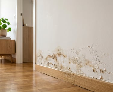 Pared interior con humedad por capilaridad que necesita revisión