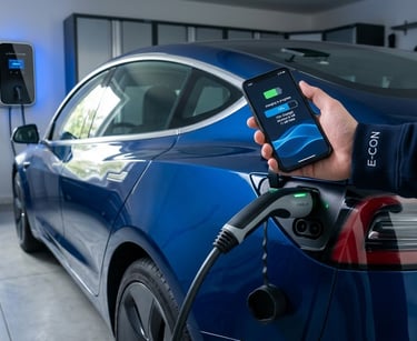 Recharge d'une voiture électrique avant un transport professionnel avec Convoi-RM