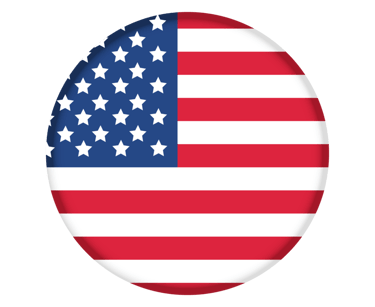 Round button icon of the United States flag with stars and stripes.