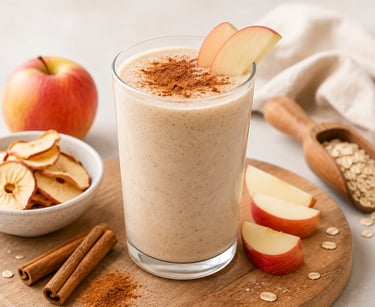 cinnamon apple pie thm e smoothie on a cutting board