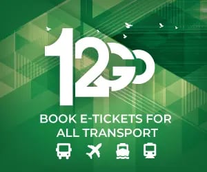 Book e-tickets for all transport including bus, train, ferry and plane with 12Go on a green background.