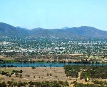 Aerial view of the town, from west. Rockhampton, Queensland, Australia