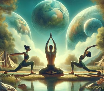 Skilled yoga teachers meditating yoga