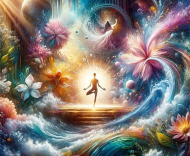 a man standing on a stairway case with a woman in a white dress