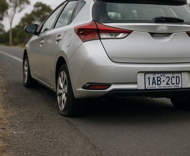 Car with a flar tyre view from the back