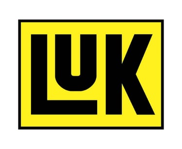 a yellow and black logo with the word luk