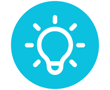 Ícono blanco de bombilla sobre fondo azul que simboliza la innovación y la educación financiera