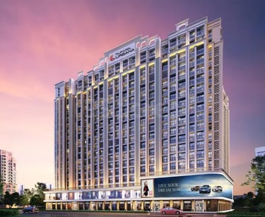 a large building with a large advertisement on the side of it