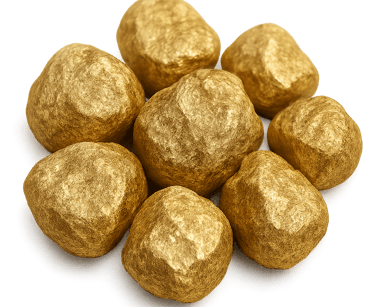 a bunch of gold foil balls on a table