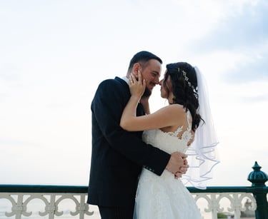 bride and groom close to each other smiling 