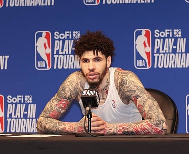 LaMelo Ball following the Hornets victory against the Miami Heat during the NBA Play-In Tournament on April 14 in Charlotte