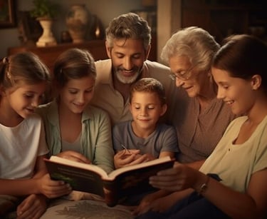 imagem de uma família tradicional reunida.