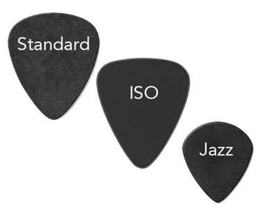guitar picks formats, standars, iso, jazz picks