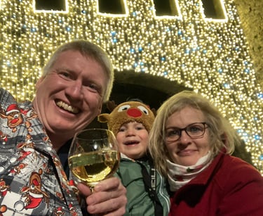 Family toasting midnight on New Year's Eve, New Year's Day in San Marino