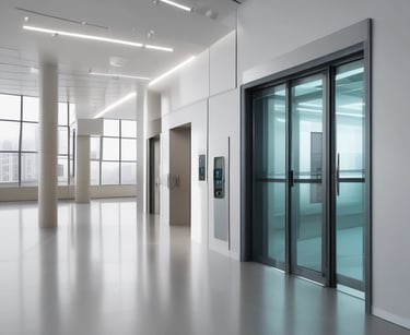 Technicians installing structured cabling in a commercial space.