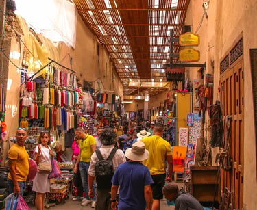 A bustling street market in Marrakech