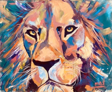 a painting of a lion head with a lioness face
