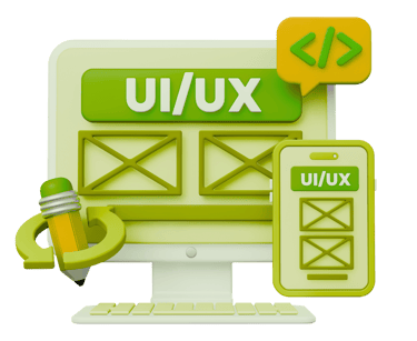 3D laptop displaying website UI and UX design work