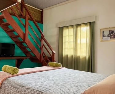 Cozy hotel room with natural lighting in Santa Fe, Veraguas, Panama.