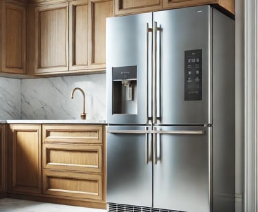 a kitchen with a refrigerator in Kanata