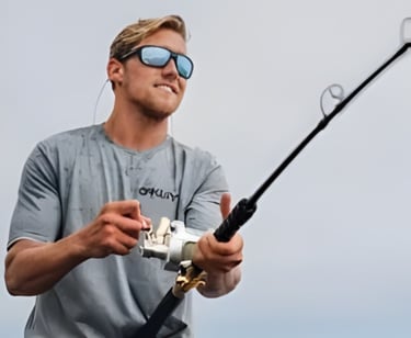 Man fishing with athletic sunglasses
